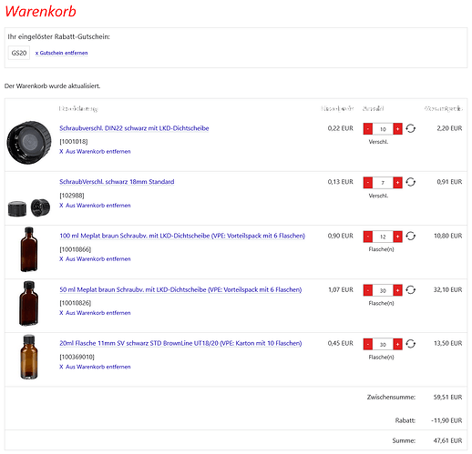 FLASCHENBESTELLUNG WARENKORB